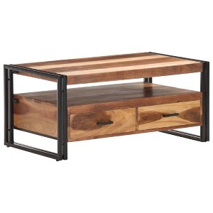vidaXL Coffee Table Brown and black Solid Acacia Wood, Powder-Coated Steel - 1 of 4