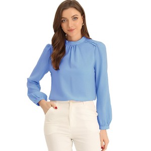 Allegra K Women's Work Office Mock Neck Long Sleeve Chiffon Shirt - 1 of 4