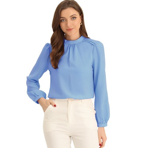 Allegra K Women's Work Office Mock Neck Long Sleeve Blouse Chiffon Shirt  Blue X-small : Target