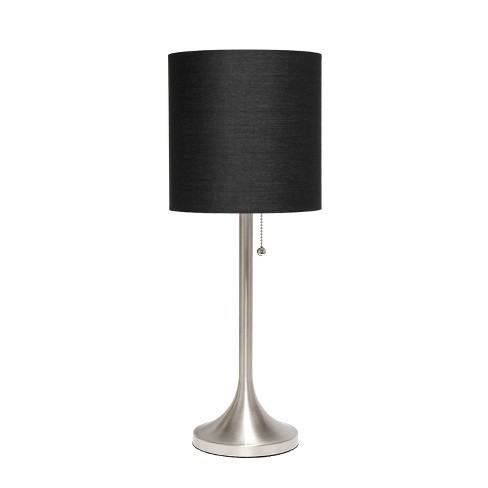Tapered Desk Lamp With Fabric Drum, Silver Lamp With Black Shade