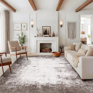 Large Area Rugs Easy to Clean Washable Neutral Dining Room Rug, Stain-Resistant Low Pile Floor Mat - 1 of 4
