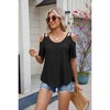 Womens Eyelet  Embroidery Tops Spaghetti Straps Short Sleeve Cold Shoulder Front Knit Casual Summer Lightweight Blouses for Women - 2 of 4
