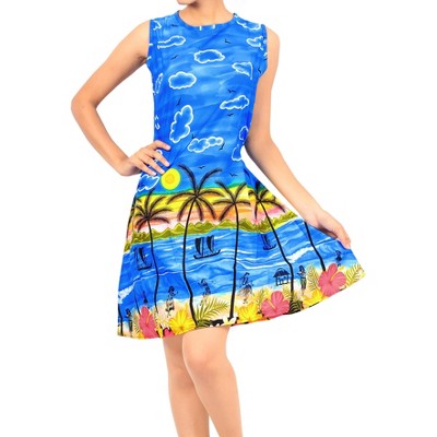 LA LEELA Women's Summer Loose Swimwear Bathing Suit Vacation Beachwear Mini Dress Wrap Cover Ups 0-2 Blue, Floral