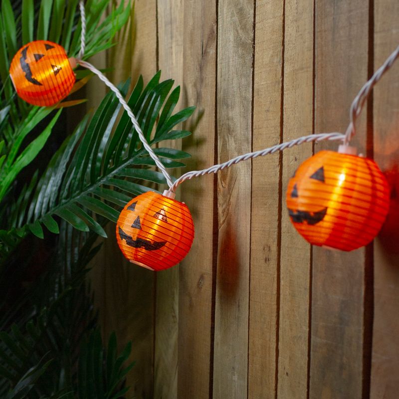 Northlight 10-Count Orange Jack-O-Lantern Paper Lantern Halloween Lights, 8.5ft White Wire, 2 of 5