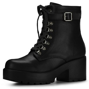 BLISSFUL STEP Women's Zip Chunky Heel Platform Ankle Combat Boots - 1 of 4