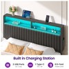 Greenstell  Bed Frame with Velvet Upholstered  Storage Headboard & Charging Station and  LED Light - 3 of 4