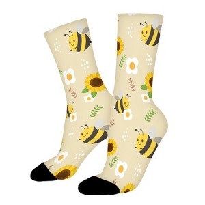 Bee And Sunflower Women Printed Crew Socks Funny Funky Socks Soft Polyester Novelty Gifts for Artists Men - 1 of 1