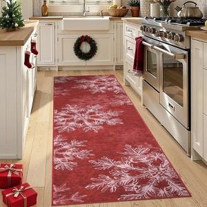 Christmas Area Rug, Snowflake Print Washable Throw Carpet with Non Slip Backing, Low Pile Stain Resistant Floor Mat for Living Room, Bedroom - 1 of 4