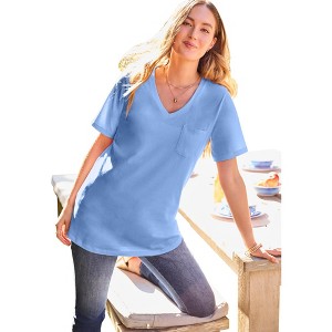 Woman Within Perfect V-Neck Pocket Tee - 1 of 2