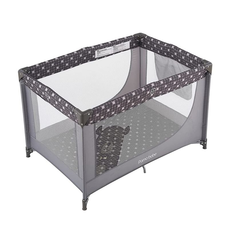 Pamo Babe Travel Foldable Portable Bassinet Baby Infant Comfortable Play Yard Crib Cot with Soft Mattress, Breathable Mesh Walls, and Carry Bag, Gray, 2 of 7