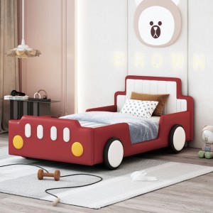 Twin Size Race Car-Shaped Platform Bed with Wheels,Blue - 1 of 4
