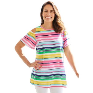 Woman Within Plus Size Short-Sleeve Cold-Shoulder Tee - 1 of 4