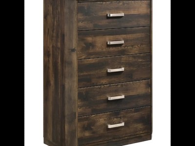 Elettra 5-Drawer Chest in Rustic Walnut with Sleek Rectangular Pulls