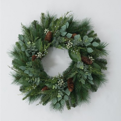 Sullivans Artificial Mixed Pine and Eucalyptus Wreath 25"H Green