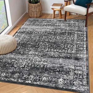 Washable Vintage Area Rug, Low-Pile Soft Faux Wool Carpet with Non-Slip TPR Backing, Stain-Resistant Large Rug for Living Room, Bedroom - 1 of 4