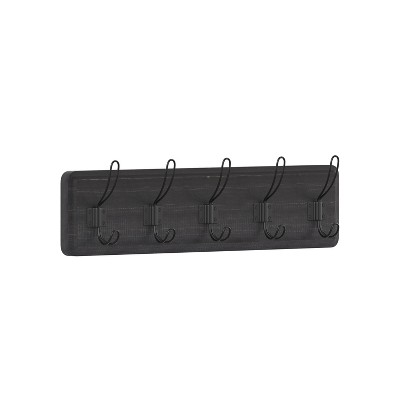 Flash Furniture 24 in. Daly Wall Mounted Black Wash Solid Pine Wood Storage Rack with 5 Hooks for Entryway Kitchen Bathroom