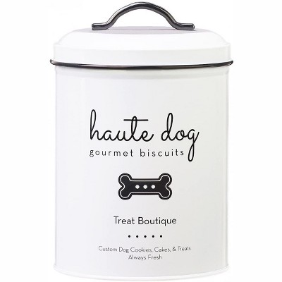 Amici Pet Haute Dog Gourmet Biscuits Metal Storage Canister, 72 oz. , White & Black