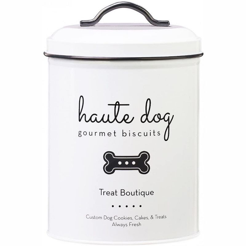 Amici Pet Haute Dog Gourmet Biscuits Metal Storage Canister, 72 oz. , White & Black, 1 of 6