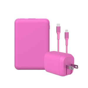 GEMS USB-C to Lightning Charging Gift Set with 5000MmAh Power Bank, Cable, and Wall Charger - Soft Pink - 1 of 4