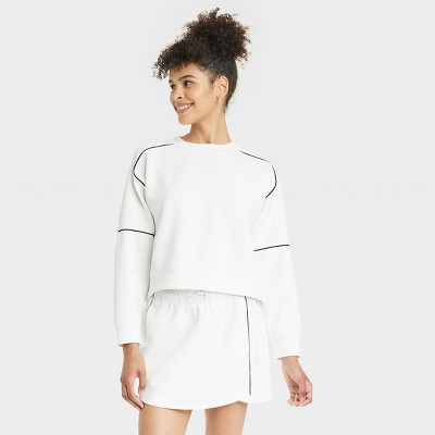 Women's Airy Sleek Crewneck Sweatshirt - All In Motion™ Cream S