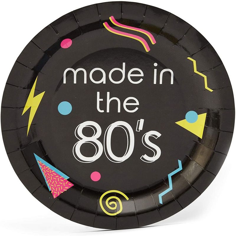 Sparkle and Bash 146-Piece 80s Theme Party Decorations, Paper Plates, Napkins, Cups, Cutlery, Tablecloth, and Happy Birthday Banner, Serves 24 Guests, 4 of 9