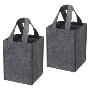 Unique Bargains Felt Reusable 4 Bottle Wine Carrier Tote Bag with Divider 2 Pcs - 1 of 4