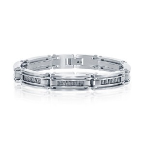 Metallo Mens Stainless Steel Matte and Polished Mesh Design Linked Bracelet - Silver - 8.5 Inch - 1 of 3