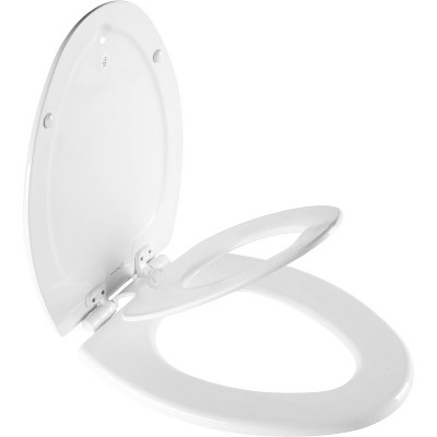 Mayfair NextStep2 Never Loosens Elongated Enameled Wood Children's Potty Training Toilet Seat with Easy Clean and Slow Close Hinge - White