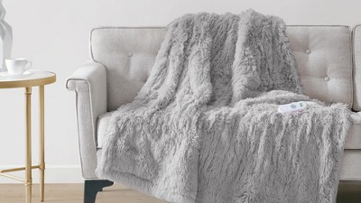 Luxurious Black Shaggy Faux Fur Reversible Electric Heated Throw