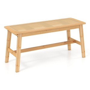Costway 39.5” Bamboo Dining Bench with Handwoven Rattan Seat, Wooden Entryway Bench - 1 of 4