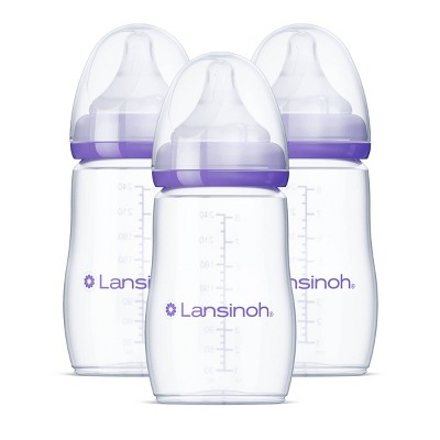 Lansinoh Baby Bottles for Feeding Babies, with Medium Flow Nipples (Size 3M) – 8oz/3pk