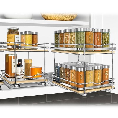 Lynk Professional Slide Out Vertical 8.25" Double Metal/Wood Spice Rack Silver: Kitchen Storage, Pantry Organizer, Pull Out — фото 4
