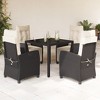vidaXL Patio Dining Set with Cushions Outdoor Garden Furniture Poly Rattan - Black and Cream 35.4" Table Length 4 Piece - 2 of 4