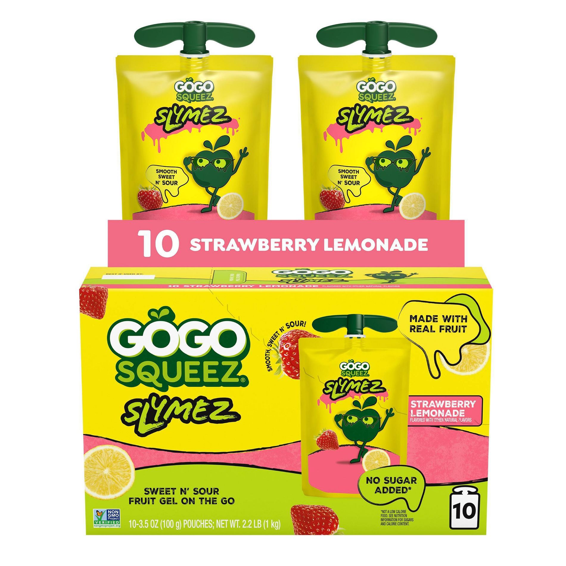 GoGo SqueeZ Fruit SlymeZ Strawberry Lemonade Fruit Pouches - 35oz/10ct