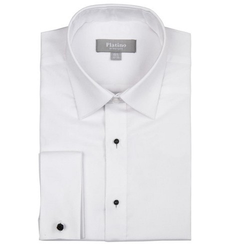 Men's Textured Slim Fit French Cuff Cotton Tuxedo Shirt, N 14.5