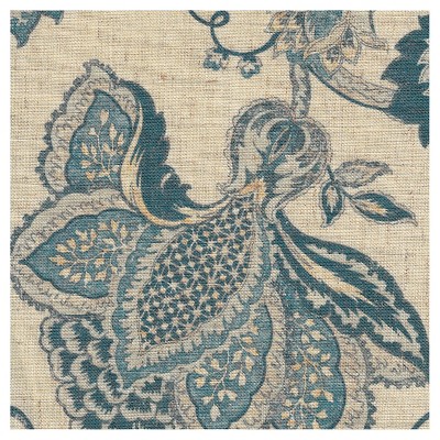 Lexie 24" Blue Floral Upholstered Counter Stool with Wood Legs