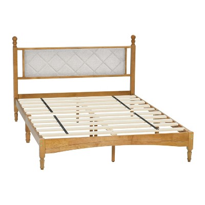 NicBex Queen Size Wood Bed Frame with Upholstered Headboard,Wood Slat Support,Large Under Bed Storage,Brown