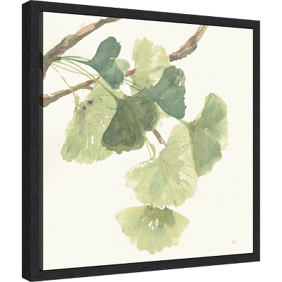 Gingko Leaves Light Green Canvas Print with Black Frame