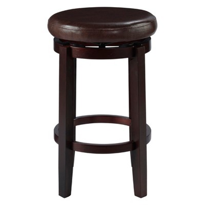 Elegant Maya 24" Brown Swivel Backless Wooden Counter Stool