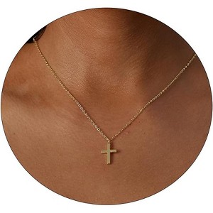 Gold Sideways Cross Necklace for Women, 14K Gold Plated Simple Everyday Choker - 1 of 4