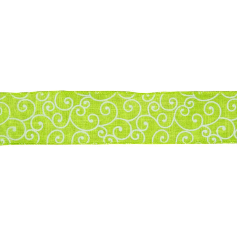 Northlight Green and White Swirl Wired Spring Craft Ribbon 2.5" x 10 Yards, 1 of 4