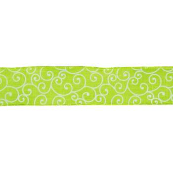 Northlight Green and White Swirl Wired Spring Craft Ribbon 2.5" x 10 Yards