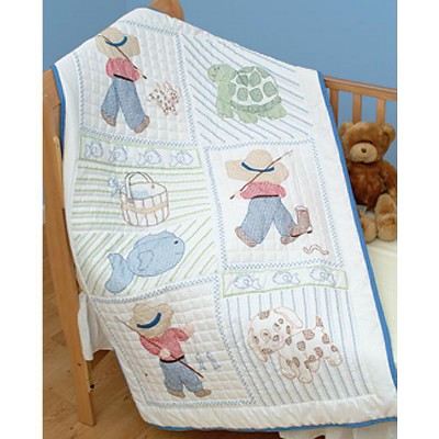 Jack Dempsey Stamped White Quilt Crib Top 40"X60"-Little Boys