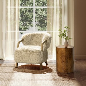Rustic Accent Arm Chair with Premium Sheepskin Upholstery and Ergonomic Design for Living Room - 1 of 4