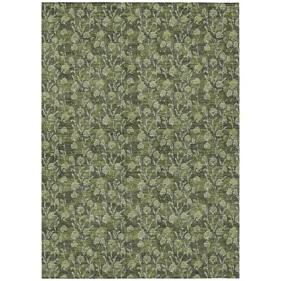 Olive Green Artichoke Green And Ivory Floral Washable Indoor Outdoor Area Rug