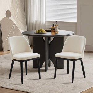 Modern Dining Chairs Set of 2, Linen Upholstered Kitchen Chairs with Curved Back & Solid Wood Legs - 1 of 4