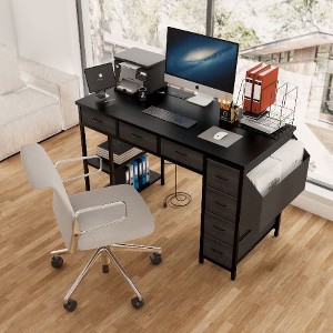 CENGHU Multifunctional Computer Desk with 7 Fabric Drawers, Writing Desk with Hidden Power Outlet & Reversible Design, Home Office Desk - 1 of 4