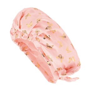 Unique Bargains Women Double Layer Gilded Bow Shower Cap 1 Pc - 1 of 3