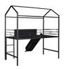 NicBex Twin Size Bunk Bed Classic House Shape Loft Bed Metal Bed Frame with Blackboard, Guardrails, Slide and Ladder, No Box Spring Required - 3 of 4