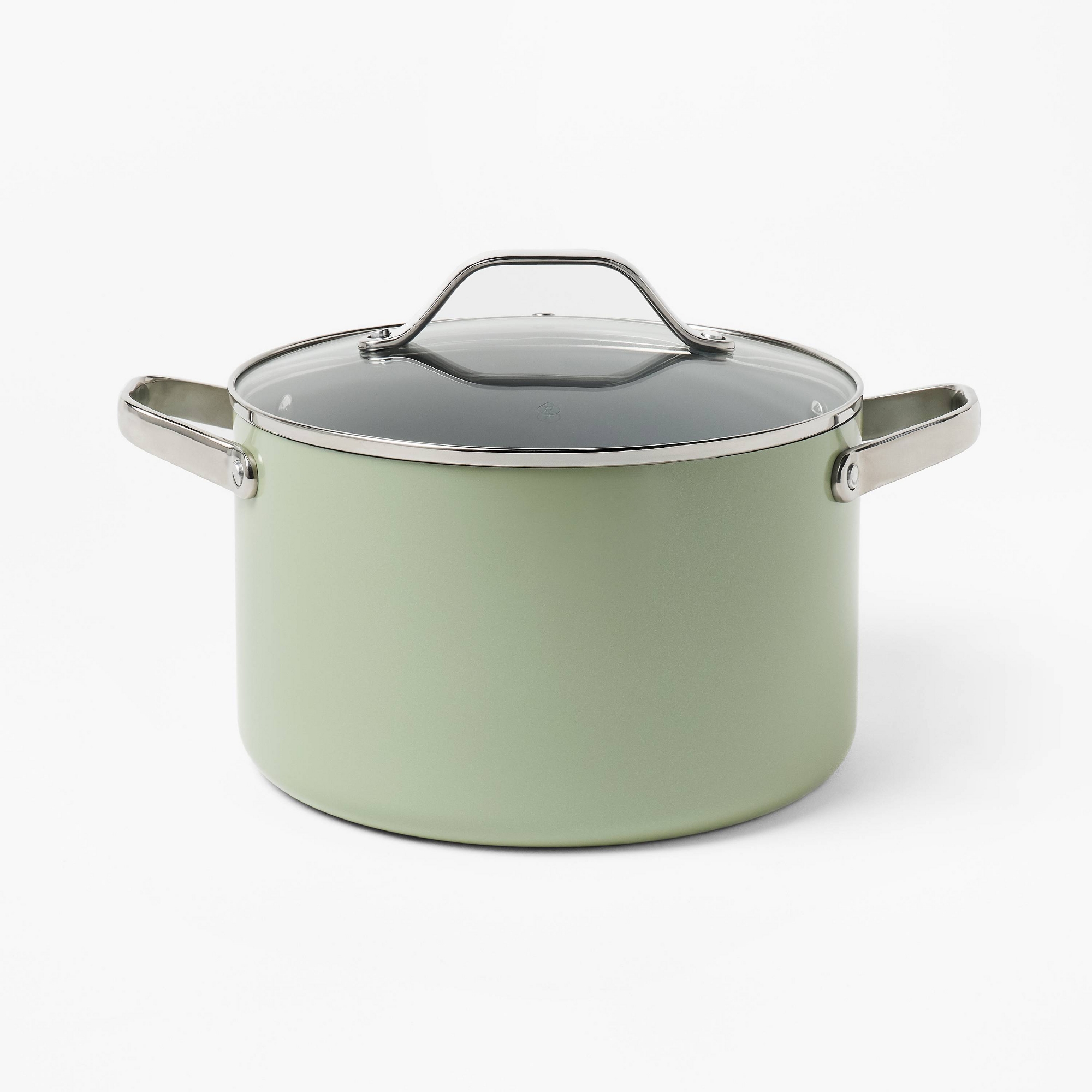 6qt Nonstick Ceramic Coated Aluminum Stock Pot Sage Green - Figmint™